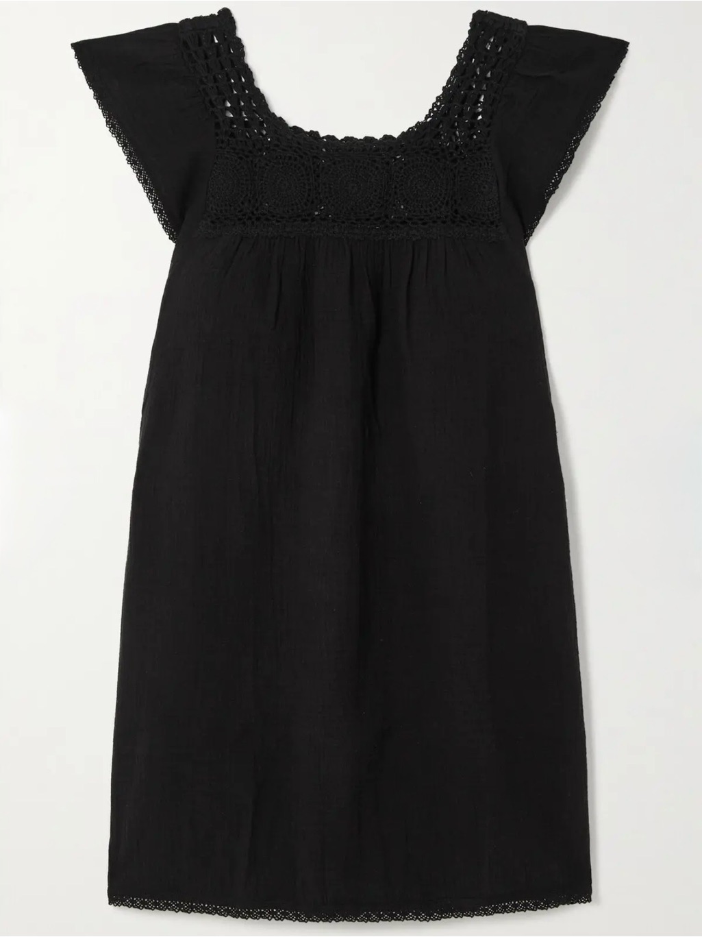 Honorine Stella Crochet-Trimmed Cotton Gauze Mini Dress Black Small — image 2 of 8